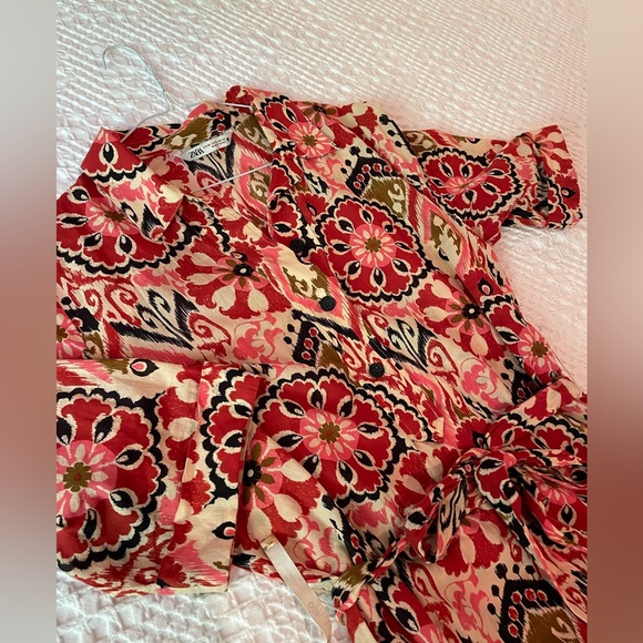 Zara Alesia belted midi print maxi dress | red & black multi floral tribal print - Picture 12 of 14